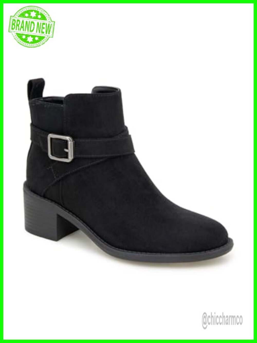Faux Suede Ankle Bootie Block Heel Closed Round Toe Boots